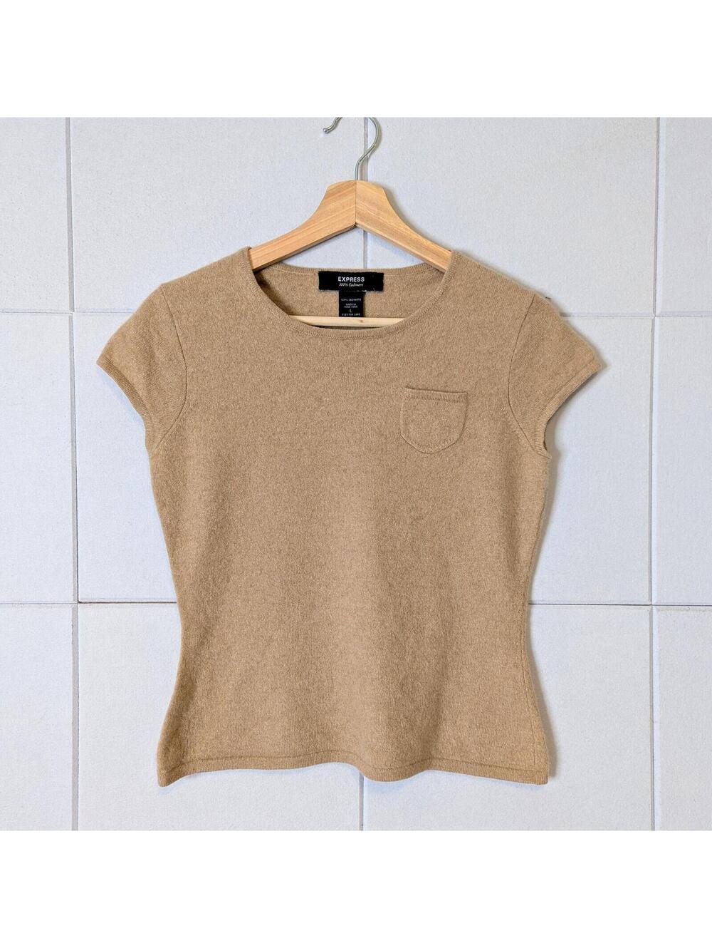 Vintage y2k 100% cashmere shrunken fit cap sleeve sweater tee